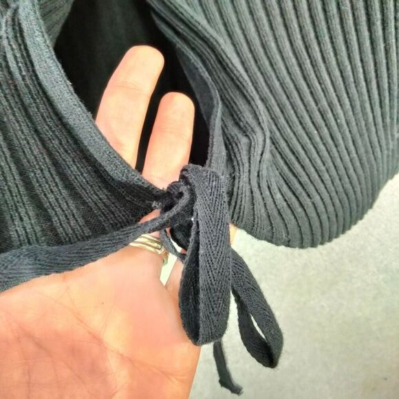 cabi Cardigan Sweater Womens Size L Black Long Open Front Tie Collar Pockets - Picture 4 of 13